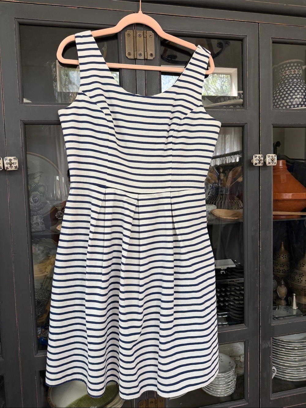 Tiana B. Navy and White Striped Sleeveless Fit-and-Flare Dress - 12
